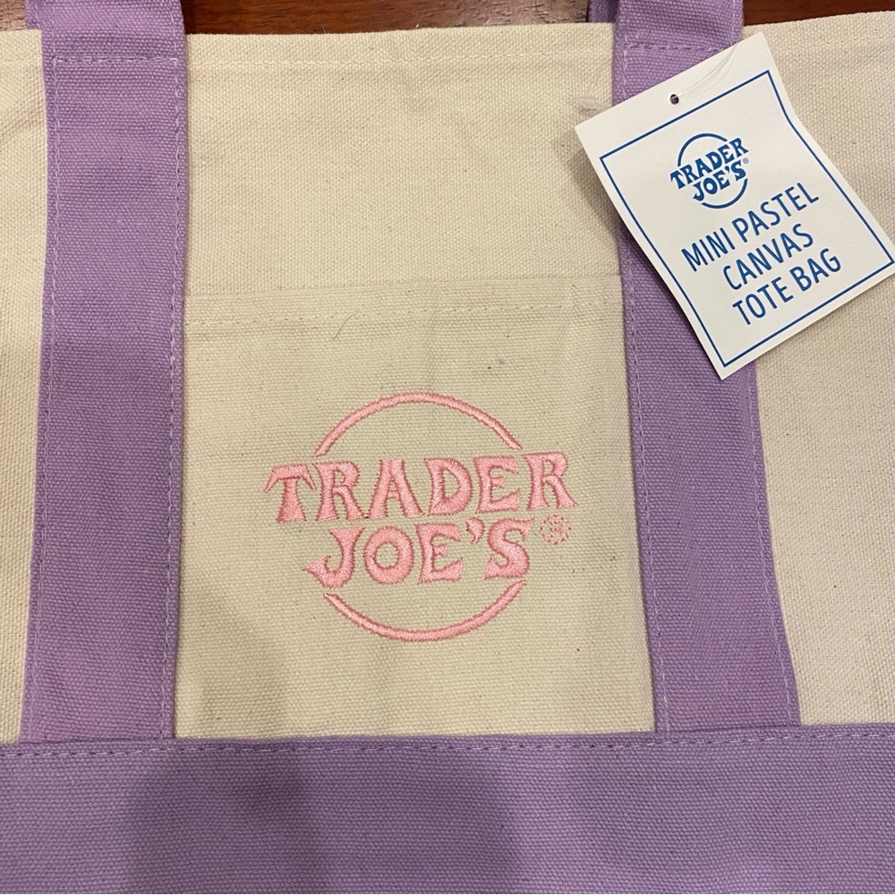 Trader Joe's Pastel Pink Purple Mini Canvas Tote Bags 2026 LIMITED NWT LOT OF 4 - Picture 2 of 5